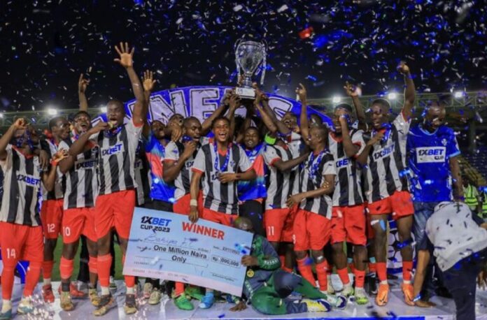 Bariga FC from Ikeja Conference on Thursday defeated Ighalo FC from Epe Conference by 2-0 in the final of the maiden edition of 1XBET Community Football Cup at the Mobolaji Johnson Arena, Onikan, Lagos.